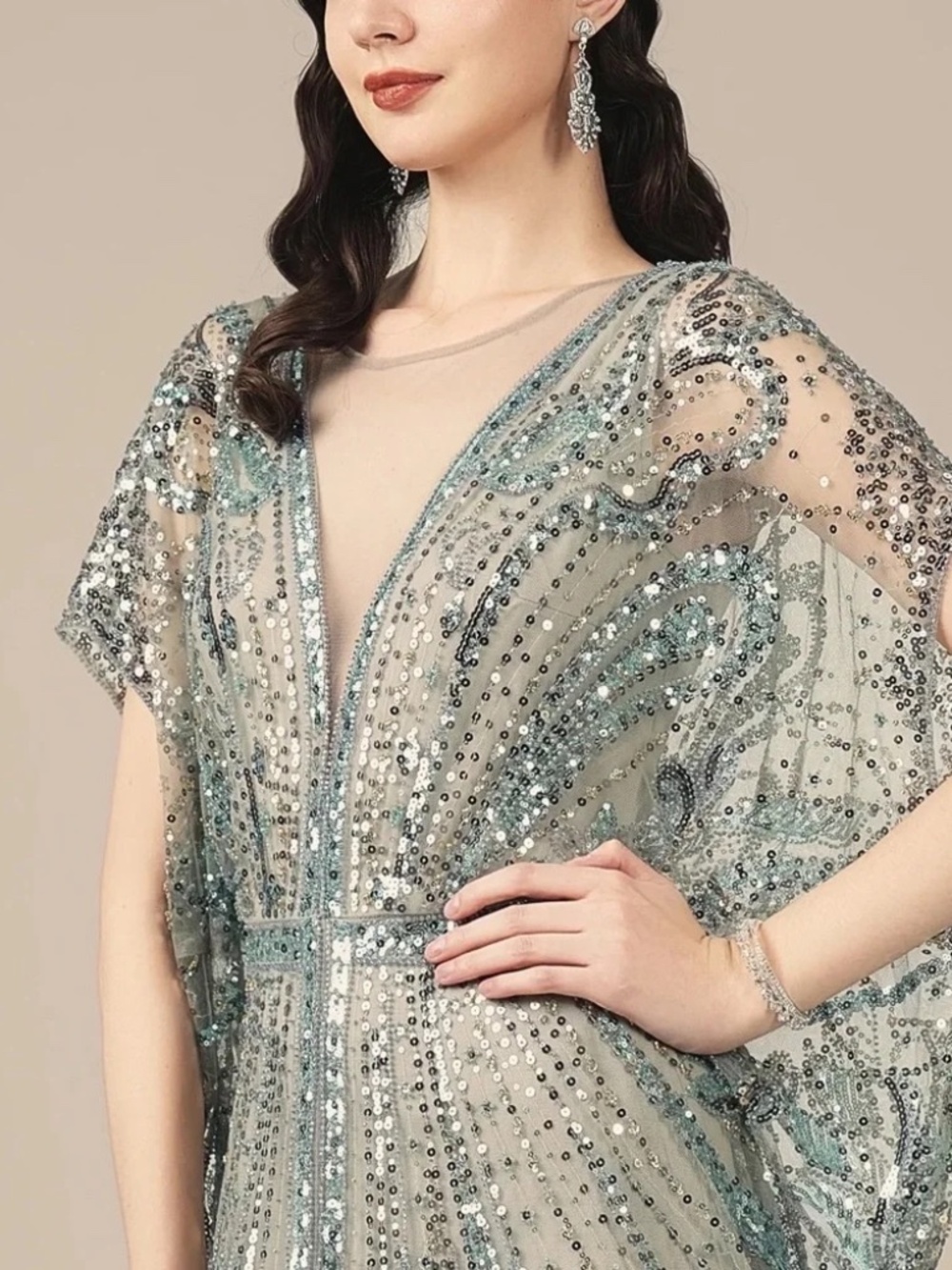 Glamorous Mint Green Sequin Maxi Dress Gatsby - Picture 4 of 8